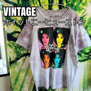 ホイットニーヒューストン 90s 90年代 ビンテージ BOXロゴ Lサイズ MUSIC ドミニカ製 Tシャツ グレー 半袖