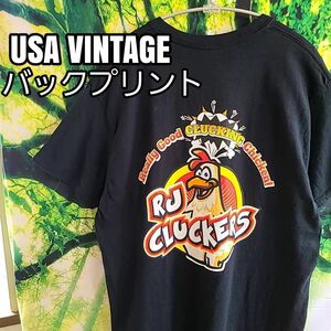 USA古着 バックプリント 黒 Tシャツ 企業 Mサイズ 綿100% コットン 半袖 ブラック 古着 