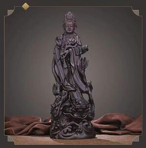  beautiful goods * Buddhism fine art precise skill tree carving ebony tree . sound bodhisattva . image Buddhist image ornament height 30cm