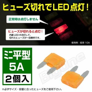 BigOne 切れたら光って知らせる インジケーター内蔵 2個セット ミニ平型 ヒューズ 5A ASP LED シガーライター ETC ドライブレコーダー接続