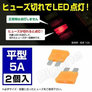 BigOne 切れたら光って知らせる インジケーター 内蔵 2個セット 平型 ヒューズ 5A ATP LED シガーライター ETC ドライブレコーダー の接続