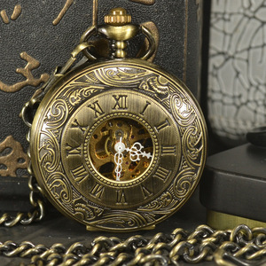 ⑤アンティーク スケルトン メンズ ビンテージ懐中時計 ネックレス＆フォブチェーン 高級ブランド TIEDAN ブロンズ 機械式懐中時計