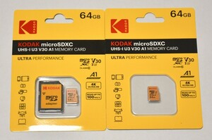 【新品未使用】マイクロSDカード 64GB 2枚 コダック class10 UHS-I U3 V30 A1 microSD microSDXC マイクロSD KODAK 高速 4K