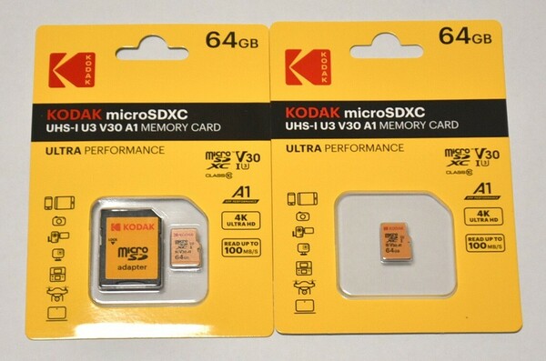 【新品未使用】マイクロSDカード 64GB 2枚 コダック class10 UHS-I U3 V30 A1 microSD microSDXC マイクロSD KODAK 高速 4K