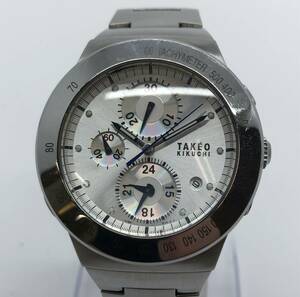 腕時計 TAKEO KIKUCHI タケオキクチ Y182-7D60 10BAR クロノグラフ メンズ シルバー 不動品 ジャンク品 時計