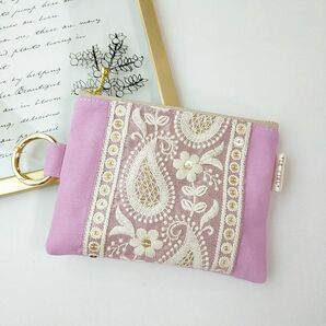 インド刺繍リボンポーチ　ハンドメイド