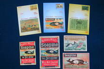 アメリカ式捕鯨時代のクジラ石鹸ラベル、絵葉書の計７種。１８２７年創業のKendall社製Soapineの広告ラベル。希少な捕鯨産業資料・史料。_画像1