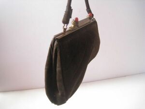 レトロ　古い手提げバッグ　かばん　スエード　サイズ：約22×マチ3×H15㎝（取っ手含まず）/22N3.21-38