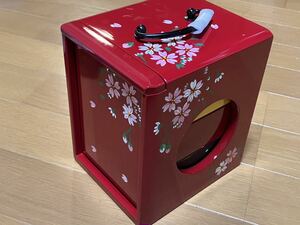 遊山箱　桜柄赤(重箱三段)新品未使用品※お弁当箱・インテリア・小物入れ ・木製 ・木製お弁当箱・三段重