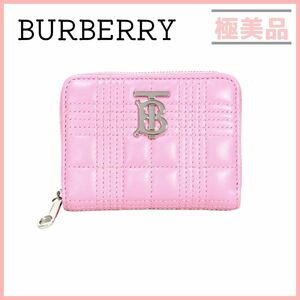 バーバリー TBロゴ キルティング ローラ ジップウォレット コインケース BURBERRY ピンク シルバー レディース