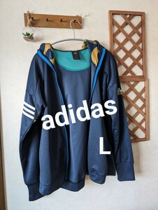 ★adidasアディダス フードロゴジップアップパーカー ジャケット L★