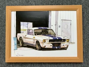 ■BOW。池田和弘『Shelby GT350』B5サイズ 額入り 貴重イラスト 印刷物 ポスター風デザイン 額装品 アートフレーム 旧車