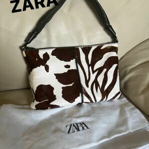 ZARA ザラ　アニマル柄　肩掛け　ショルダーバッグ　ハラコ素材　リアルレザー ハンドバッグ