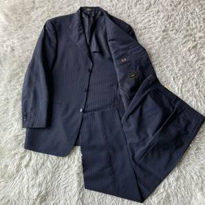 ◎AB7◎特大XL!!【サヴィルロウ×ドーメル/Dormeuil】英国素材■ブラックストライプスーツ■セミワイド/春夏/3B/背抜き■大きめサイズ■の画像3