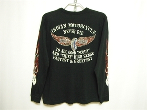 【K155】送無料★美中古★Indian Motorcycle インディアンモーターサイクル 長袖Tシャツ Mサイズ USA製 袖ファイヤースカル アメカジ ロンT