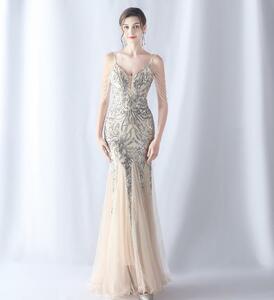 EY0419 レディースワンピース　☆　大人sexy☆　　結婚式ドレス　☆　　パーティdress　　美品　　キャミワンピ　　シルバー