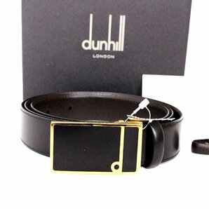 未使用☆dunhill【ダンヒル】ロゴバックル レザーベルト☆リバーシブル☆ブラック/ブラウン×ゴールド金具☆メンズ☆箱付☆の画像1