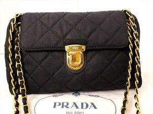 美品PRADA 【プラダ】キルティングチェーンショルダー2wayバッグ☆ブラック×ゴールド金具☆レザー☆ナイロン☆テスート☆三角ロゴ☆レディ