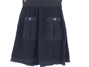  beautiful goods *CHANEL[ Chanel ] cotton 100% flared skirt * navy * here button * waist rubber * knitted waffle cloth *38* pcs shape knee height 