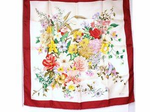 GUCCI[ Gucci ] silk 100% scarf * floral print * small bird * rose red × eggshell white * lady's *