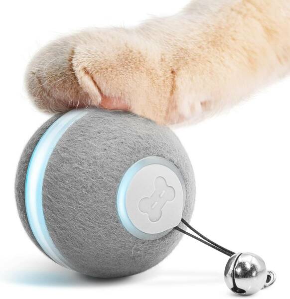 Cheerble 猫玩具自動 猫ボール 猫おもちゃ 猫遊び道具 バウンド機能 3モード調整可能 LEDライト付き USB充電式 鈴付き 天然素材 一人遊び 