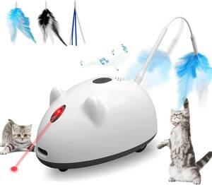 Fusyunn 猫 玩具 電動ネズミ レッドポインター 猫じゃらし ねずみの鳴き声 ランダム移動 Type-C充電 障害物回避 3段階調節 最大6時間連続使