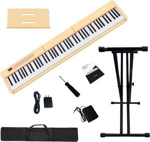 KIMFBAY 電子ピアノ 88鍵盤 MIDI対応 軽量 ピアノ充電型 デュアルスピーカー 日本語での注釈，ベージュ 