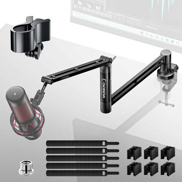 CACENCAN M05 マイクスタンド アーム マイクアーム ブームアームスタンド モニターの下から マイククリップ＆3/8&#34;-5/8&#34;インチ付き 