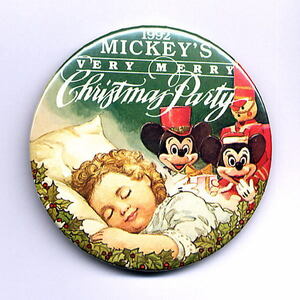 Disney Mickey &amp; Minnie Can Badge 1992 Mickey's Oner Hargy Christmas Warty Walt Dizney World