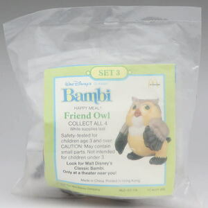 Disney Bambi Owl McDonald's Happy Meir Toy 1988 Неокрытый в 1988 году