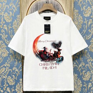 定価2万★christian milada・ミラノ発・半袖Tシャツ★コットン100％ 人気 薄手 個性 クリスマス トップス カットソー プレゼント L/48