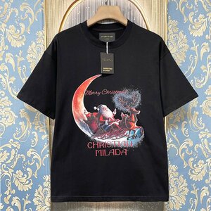 定価2万★christian milada・ミラノ発・半袖Tシャツ★コットン100％ 上品 薄手 個性 クリスマス トップス カットソー プレゼント L/48