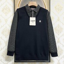 高級EU製＆定価5万◆UABONI*Paris*長袖ポロシャツ*ユアボニ*パリ発◆上質 暖かい 裏起毛 ソフト 切替 レトロ 定番 通勤 ビジネス XL/50_画像1