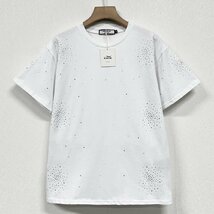 個性ヨーロッパ製※定価2万◆ブルガリア発※RISELIN 半袖Tシャツ 綿100% 薄手 通気 ラインストーン 光沢感 ゆったり スウェット 街着 XL_画像1