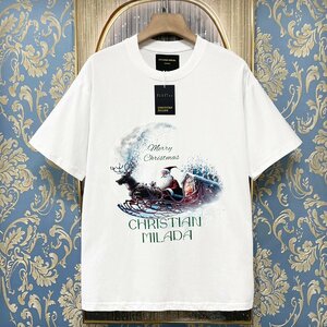 定価2万★christian milada・ミラノ発・半袖Tシャツ★コットン100％ 快適 通気 オシャレ クリスマス トップス スウェット ユニセックス 50