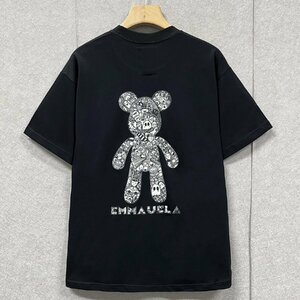 絶賛・半袖Tシャツ 定価2万◆Emmauela・イタリア・ミラノ発◆上質 吸汗 通気 ソフト 個性 クマ プルオーバー カットソー ストリート 夏 M