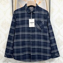 定番EU製＆定価4万◆UABONI*Paris*長袖シャツ*ユアボニ*パリ発◆高品質カシミヤ 薄手 快適 ソフト チェック柄 オシャレ 洗練 通勤 L/48_画像1