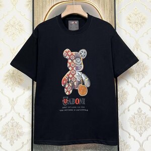 高級EU製＆定価2万◆UABONI*Paris*半袖Tシャツ*ユアボニ*パリ発◆コットン100％ 吸汗 薄手 個性 カットソー モノグラム Bearbrick 2XL/52