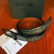 最高級 EU製 定価9万◆UABONI*ユアボニ*幻のパティーヌ*ベルト◆手染 ゴールデン 調節可能 本革 レザー スーツ ビジネス 紳士用 メンズ_画像1