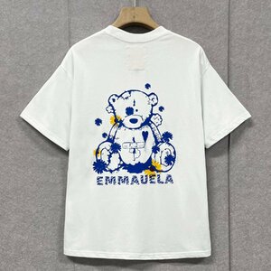 高級・半袖Tシャツ 定価2万◆Emmauela・イタリア・ミラノ発◆定番 快適 通気 吸汗 クマ ロゴ 可愛い スウェット カットソー 日常 XL/50