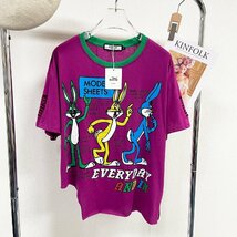 個性ヨーロッパ製※定価2万◆ブルガリア発※RISELIN 半袖Tシャツ 可愛い ゆったり ダメージ加工 ウサギ トップス アシンメトリー 街着 2XL_画像10