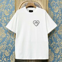 定価2万★christian milada・ミラノ発・半袖Tシャツ★綿100％ 薄手 通気吸汗 個性 ハート柄 ロゴ オシャレ カジュアル 普段着 夏 XL/50_画像2