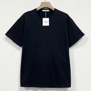 個性ヨーロッパ製※定価2万◆ブルガリア発※RISELIN 半袖Tシャツ 綿100% 薄手 快適 ラインストーン オシャレ ゆったり スウェット 街着 L