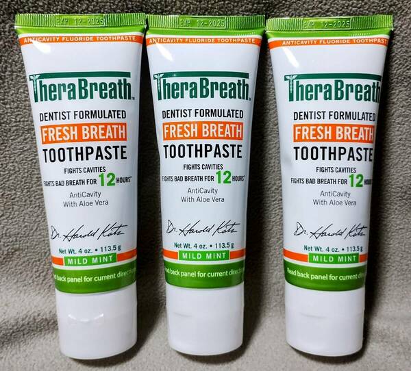 ■送料無料■3個組 セラブレス トゥースペースト マイルドミント 113.5g TheraBreath Dentist Formulated Fluoride Free Toothpaste