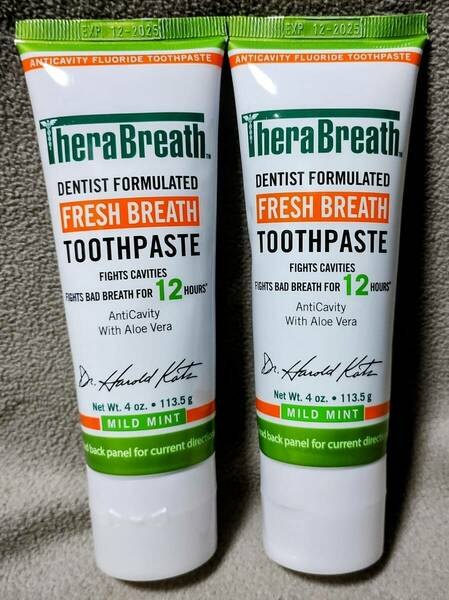 ■送料無料■2個組 セラブレス トゥースペースト マイルドミント 113.5g TheraBreath Dentist Formulated Fluoride Free Toothpaste