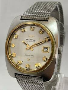 [54-9]1 jpy ~[ operation goods ]TECHNOS Tecnos super k long self-winding watch Date original belt silver men's including in a package un- possible 