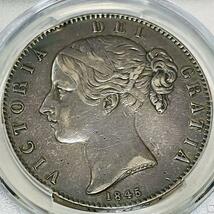 【美麗品 1845 イギリスクラウン 銀貨 ヴィクトリア 】ヤングヘッド PCGS XF Details ウイリアム・ワイオン ビクトリア 英国_画像1