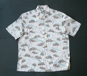 1新品 PAIKAJI パイカジ ジュネ 沖縄発 かりゆしウエア ピンク 半袖アロハシャツ 魚柄 竹×綿 LARGE