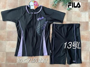 新品◆FILAフィラ・袖付切替フィットネス水着・13号L・パープル紫×黒
