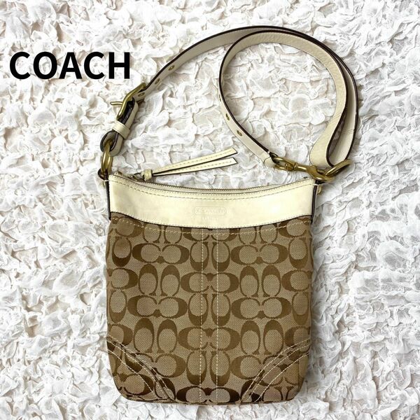 COACHコーチ シグネチャーキャンバス×レザー ショルダーバッグ